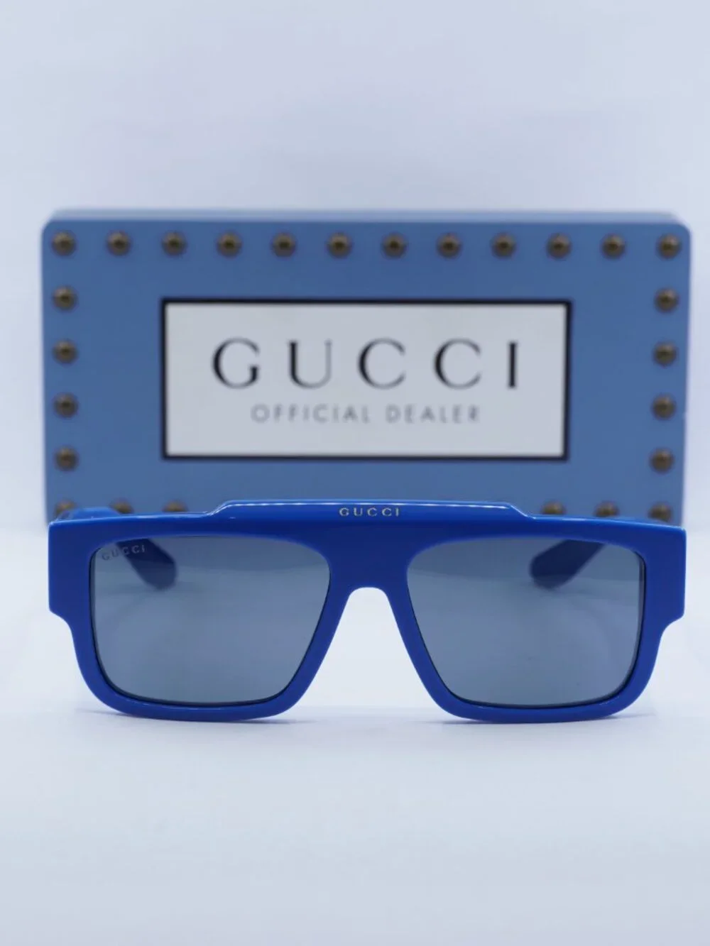 Gucci GG1460S 004 Square Sunglasses - Solid Azure\Blue Flash Mirror Silver